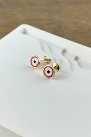 14 Ayar Altın Mineli Nazar Boncuklu Küpe