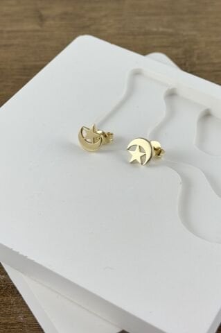 14 Ayar Altın Ayyıldız Küpe