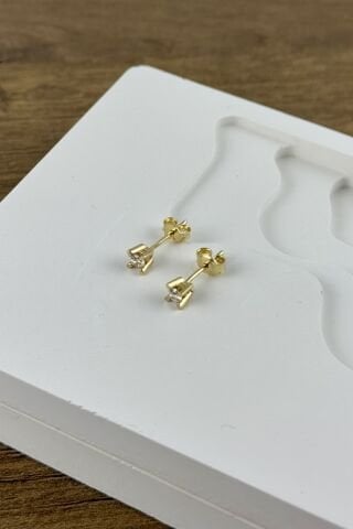 14 Ayar Altın Tektaş Küpe