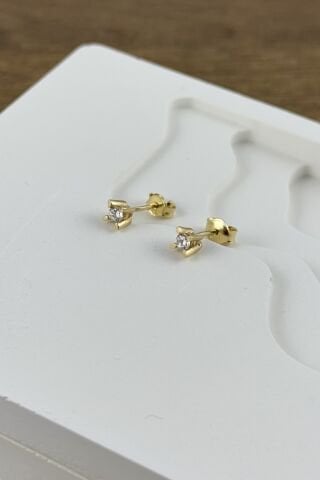 14 Ayar Altın Tektaş Küpe