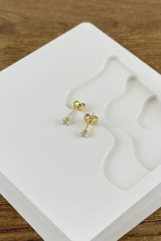 14 Ayar Altın Tektaş Küpe