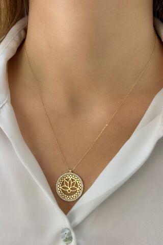 Lotus Çiçeği Altın Kolye