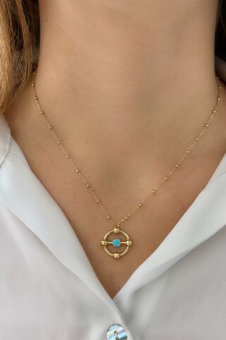 Turkuaz Mineli Altın Kolye