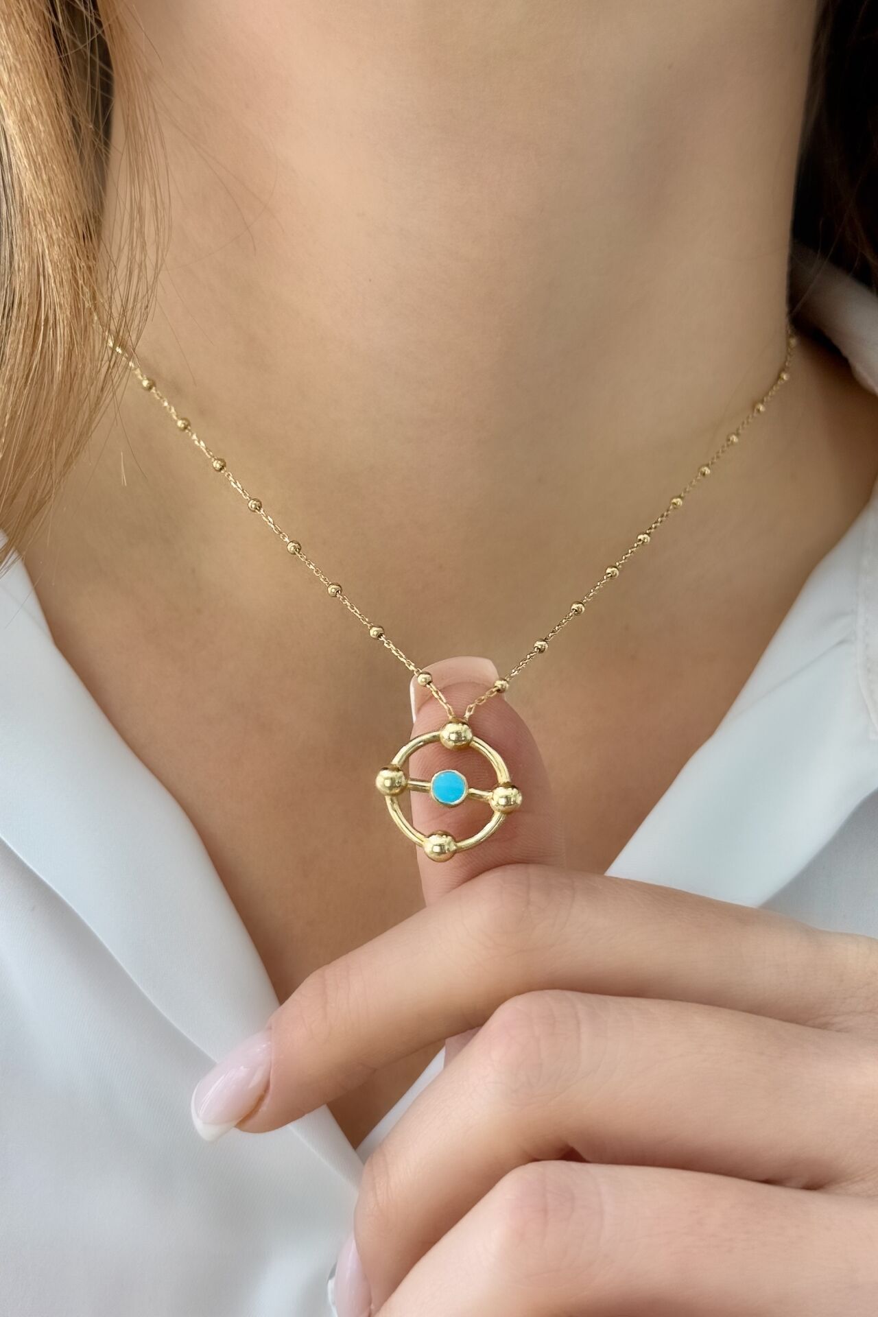 Turkuaz Mineli Altın Kolye