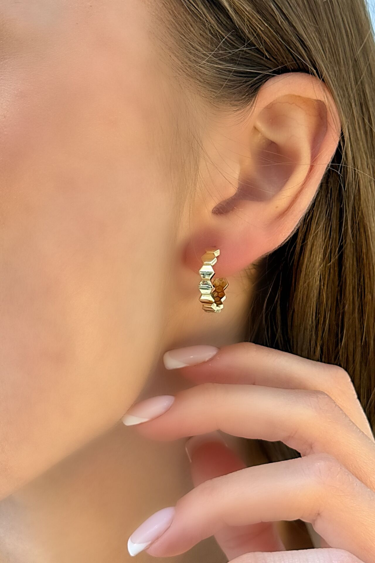 14 Ayar Altın Petek Halka Küpe