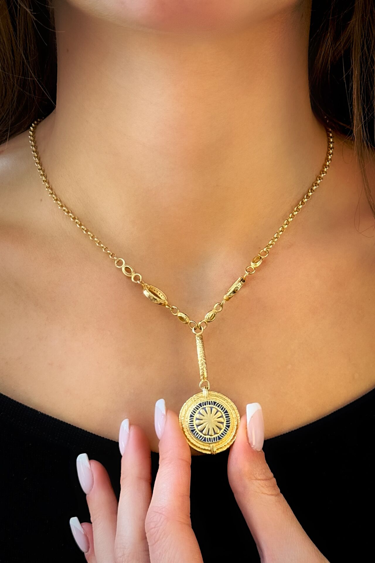 14 Ayar Sarı Altın Mineli Kolye