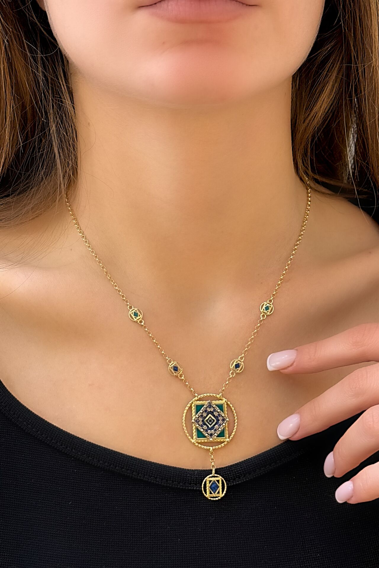 14 Ayar Sarı Altın Mineli Kolye