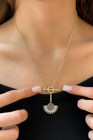 14 Ayar Sarı Altın Taşlı Kolye