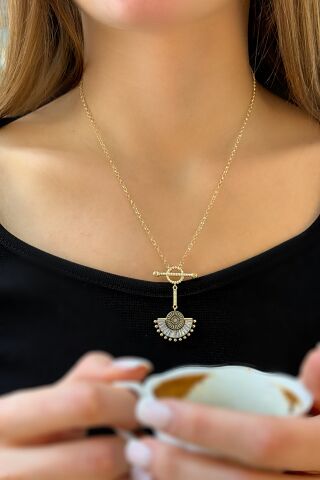 14 Ayar Sarı Altın Taşlı Kolye