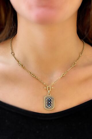 14 Ayar Sarı Altın Firuze Taşlı Kolye