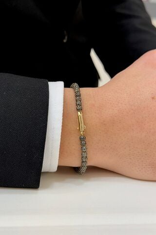 14 Ayar Altın Siyah Taşlı Erkek Bileklik