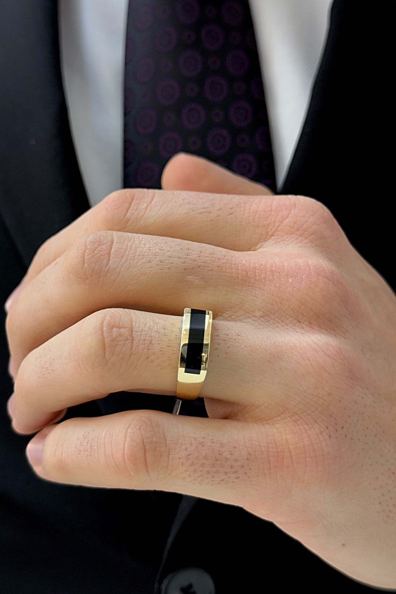 14 Ayar Altın Onix Taşlı Erkek Yüzük