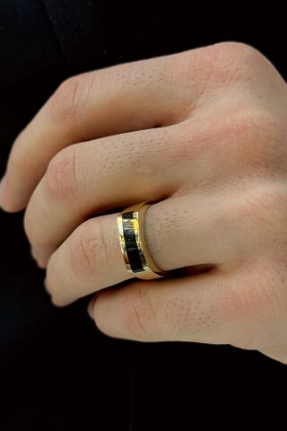 14 Ayar Altın Onix Taşlı Erkek Yüzük