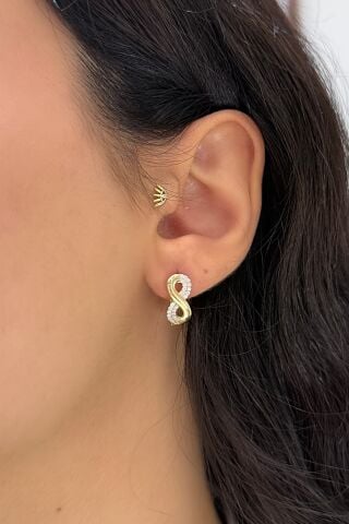 14 Ayar Altın Taşlı Sonsuzluk Küpe