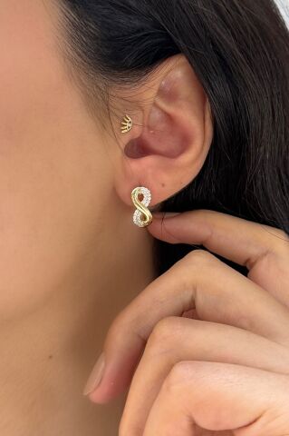 14 Ayar Altın Taşlı Sonsuzluk Küpe