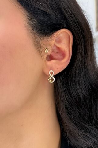 14 Ayar Altın Taşlı Sonsuzluk Küpe