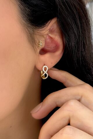 14 Ayar Altın Taşlı Sonsuzluk Küpe