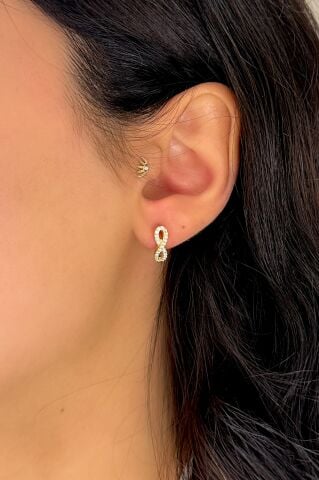 14 Ayar Altın Taşlı Sonsuzluk Küpe