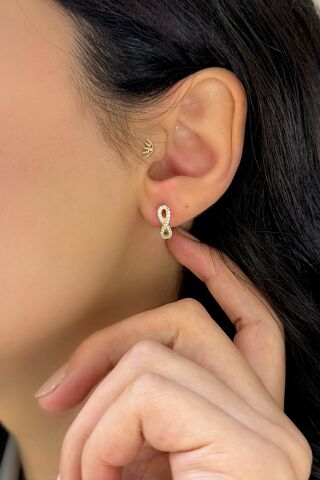 14 Ayar Altın Taşlı Sonsuzluk Küpe