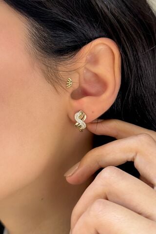 14 Ayar Altın Taşlı Sonsuzluk Küpe