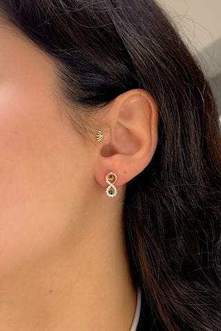 14 Ayar Altın Taşlı Sonsuzluk Küpe