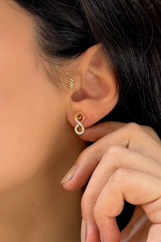 14 Ayar Altın Taşlı Sonsuzluk Küpe