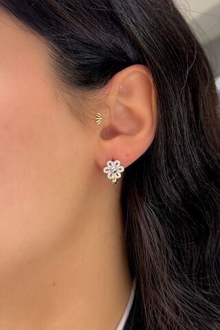 14 Ayar Altın Taşlı Çiçek Küpe