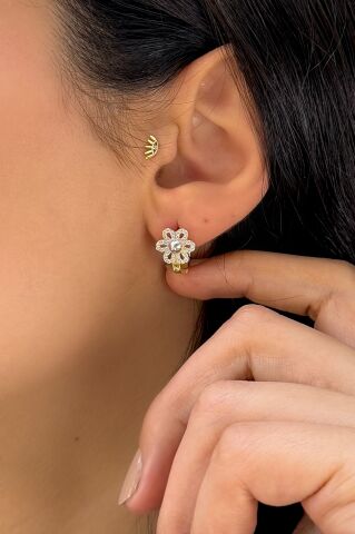 14 Ayar Altın Taşlı Çiçek Küpe