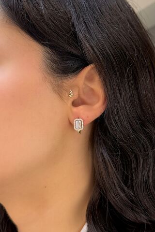 14 Ayar Altın Baget Taşlı Küpe