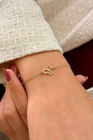 14 Ayar Altın Kelebekli Bileklik