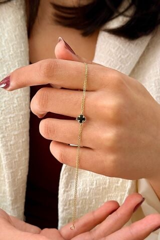 14 Ayar Altın Yoncalı Bileklik