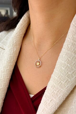 14 Ayar Altın Dorikalı Çiçek Kolye