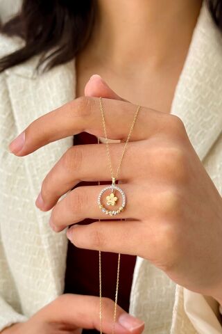 14 Ayar Altın Dorikalı Çiçek Kolye