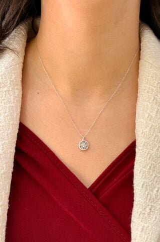 14 Ayar Beyaz Altın Taşlı Kolye