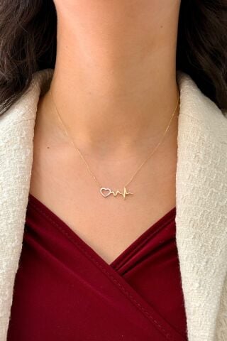 14 Ayar Altın Kalp Ritmi Kolye