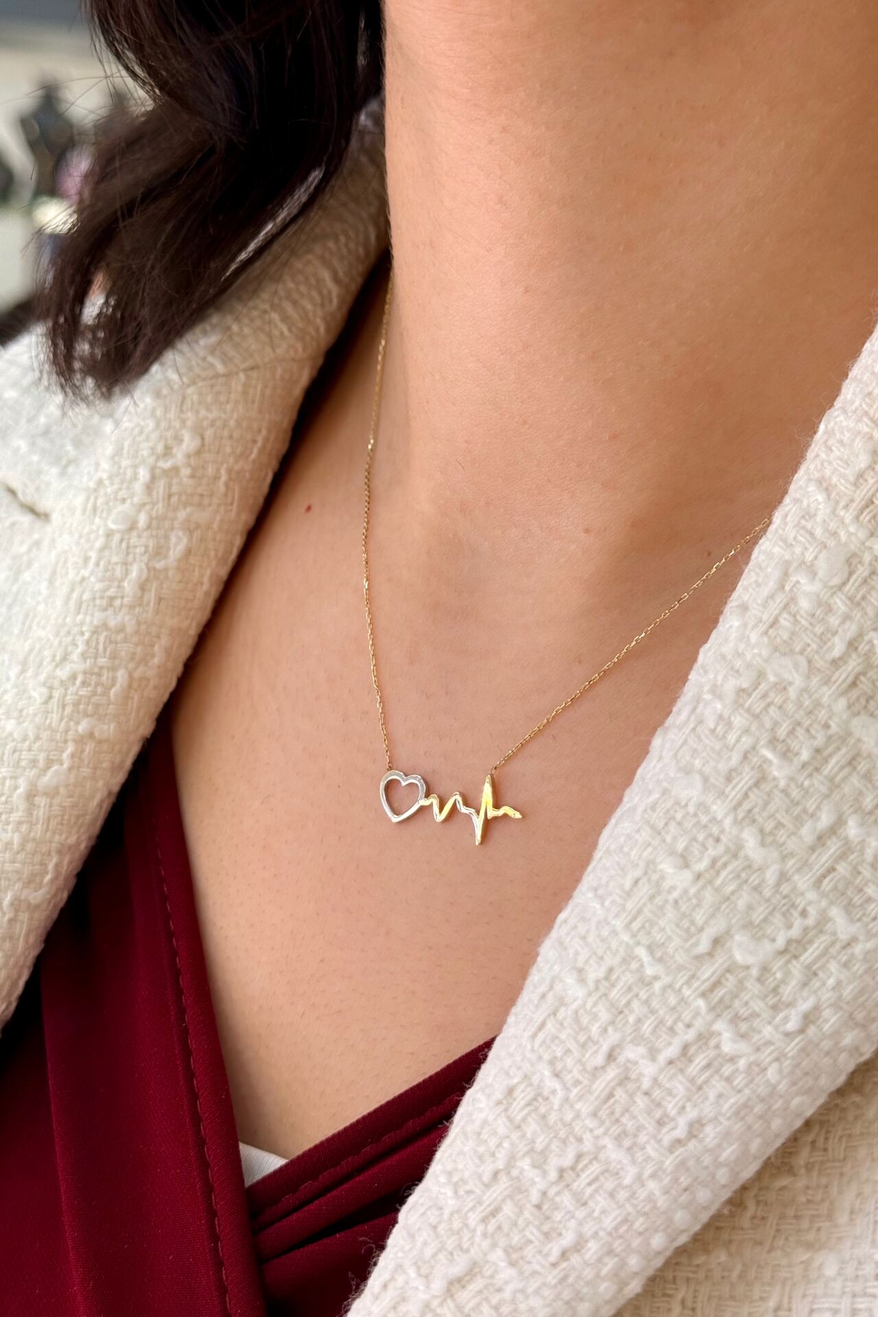 14 Ayar Altın Kalp Ritmi Kolye