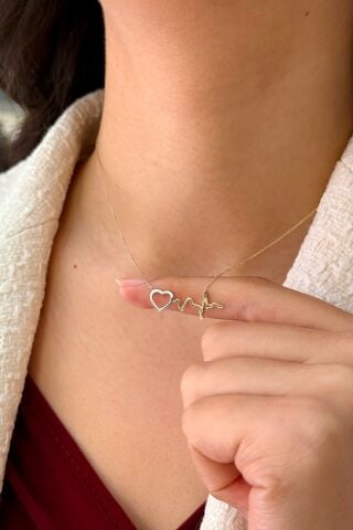 14 Ayar Altın Kalp Ritmi Kolye