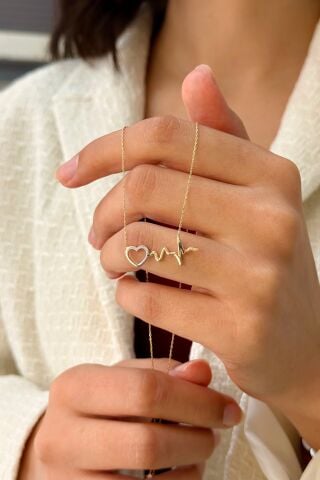 14 Ayar Altın Kalp Ritmi Kolye