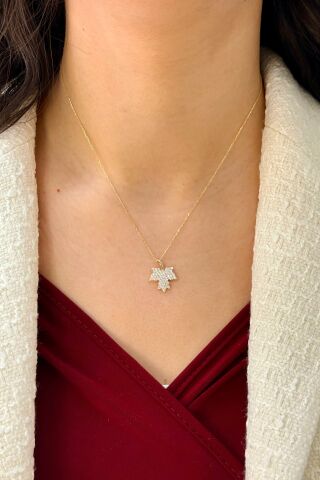 14 Ayar Altın Çınar Yaprağı Kolye