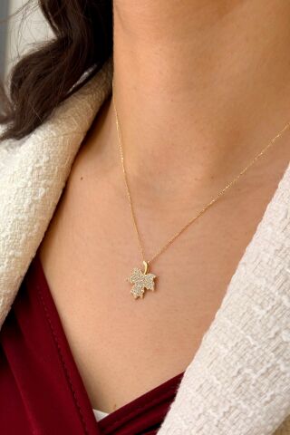 14 Ayar Altın Çınar Yaprağı Kolye