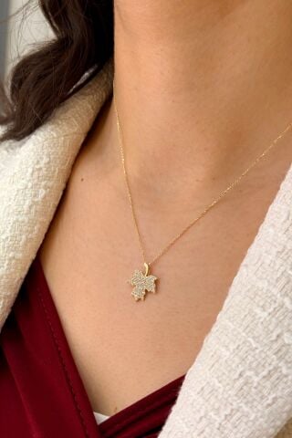 14 Ayar Altın Çınar Yaprağı Kolye