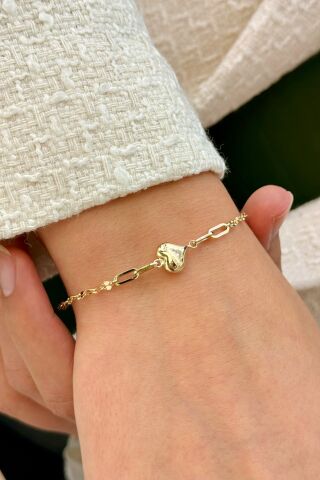 14 Ayar Altın Kalpli Bileklik