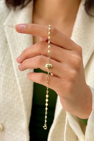 14 Ayar Altın Kalpli Bileklik