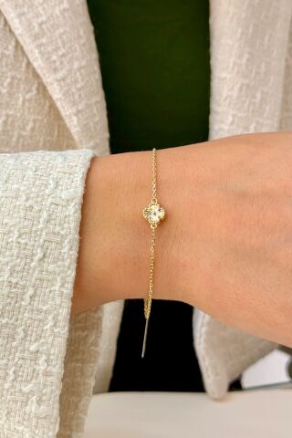 14 Ayar Altın Yoncalı Bileklik