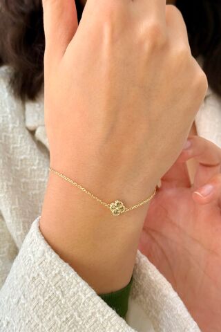 14 Ayar Altın Yoncalı Bileklik