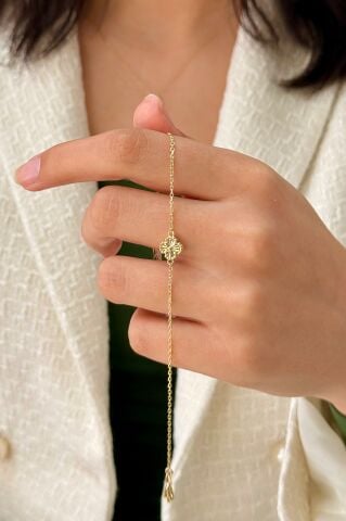 14 Ayar Altın Yoncalı Bileklik