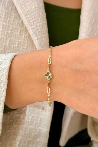 14 Ayar Altın Yoncalı Bileklik