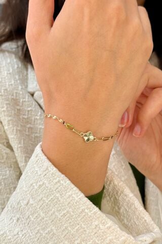 14 Ayar Altın Yoncalı Bileklik