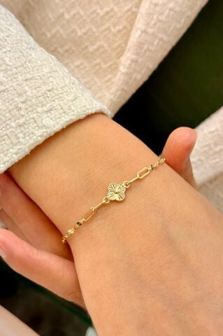 14 Ayar Altın Yoncalı Bileklik