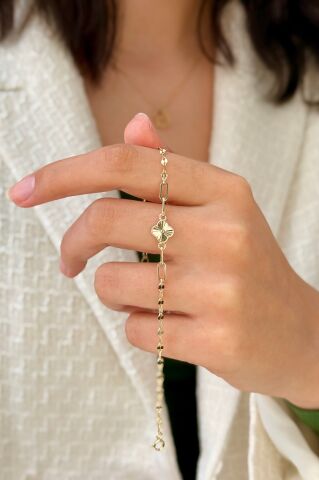 14 Ayar Altın Yoncalı Bileklik